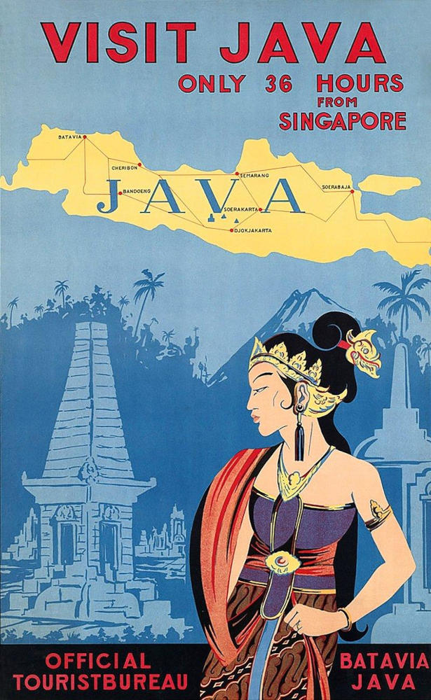 Antique poster advertising for traveling to Java of Indonesia from Singapore